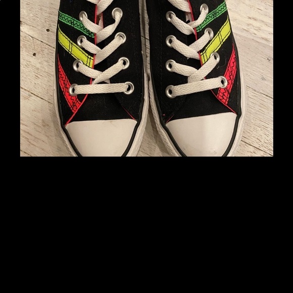 Converse black low top canvas with neon stripes 6 - Picture 2 of 7